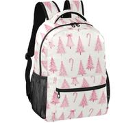 Daypack Modern Style Peach Skin Lining Multi Pockets for Boys Girls for | Aesthetic Preppy Blush Bows Candy Canes Christmas Tree Bow