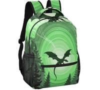 Daypack Modern Style Peach Skin Lining Multi Pockets for Boys Girls for, Flying Wyrm Silhouette Forests Moonlight Green, S, Daypack