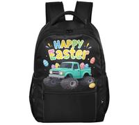 Daypack Modern Style Peach Skin Lining Multi Pockets for Boys Girls for | Kids Boys Happy Easter monsters Truck Easter Eggs Toddler