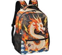 Daypack Modern Style Peach Skin Lining Standable Design for Teens 7-18, Mythical White Red Fire Chinese Wyrm Ocean Lightning Art, M, Daypack