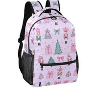 Daypack Modern Style Twill Weave Fabric Multi Pockets for Boys Girls for, Preppy Pastel Blush & Green Nutcracker Rat King Christmas, S, Daypack