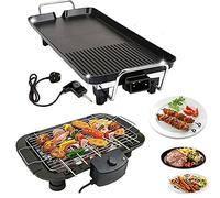 DayPlus Electric Teppanyaki Grill, 1500W Smokeless Indoor/Outdoor BBQ, 5 Gear Temperature Control, Non-Stick Hot Plate, Black, Stainless Steel