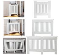 DayPlus Radiator Covers White Tall Slatted Shelf Cabinet MDF Modern Painted Cabinet Living Room Furniture Heating Grill Wall Radiator Cover Traditional Heater Medium-H 82 x W 112x D 19 Cm