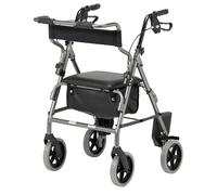 Days 2-in-1 Rollator & Transit Chair - Lightweight Folding Mobility Aid with Seat, Footrests & Lockable Brakes - Max User Weight 160kg (Silver)