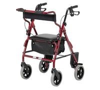 Days 2-in-1 Rollator & Transit Chair - Lightweight Folding Mobility Aid with Seat, Footrests & Lockable Brakes - Max User Weight 160kg (Burgundy)