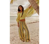 Day's End Cotton-Linen Striped Pull-On Pants at Free People in Butter Yellow Combo, Size: Small - female