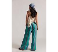 Day's End Linen Striped Pull-On Pants at Free People in Kelly Green Combo, Size: Large - female