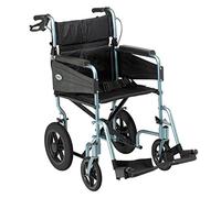 Days Escape Lite Attendant Propelled Wheelchair - Lightweight Folding Wheelchair with Removable Footrests - for Indoor and Outdoor Use (Narrow, Blue)