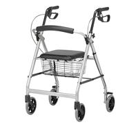 Days Essentials, Lightweight Wheel Rollator, Folding Four Wheel Mobility Walker with Padded Seat,Back Support, Mobility Aid Seat Basket, Carry Bag, Silver/Grey