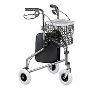 Homecraft Folding Three Wheeled Rollator, Tri Mobility Walker with Lockable Cable Brakes, Carry Bag, Basket and Tray, Walking Mobility Aid, Lightweight Foldable Steel Frame, Quartz