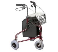 DAYS Folding Three Wheeled Rollator Walker - Compact Mobility Aids with Adjustable Height - Lightweight Steel Frame with Tray, Basket, Carry Bag, Mobility Walkers, Lockable Brakes - Ruby Red