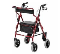 Days Four Wheeled Rollator Walker w/ Padded Seat, Backrest, Folding Mobility Walker w/ Footrests, Under-Seat Storage Bag & Lockable Brakes for Elderly & Disabled Adults - 160kg Capacity, Ruby Red