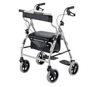 Days Four Wheeled Rollator Walker w/ Padded Seat, Backrest, Folding Mobility Walker w/ Footrests, Under-Seat Storage Bag & Lockable Brakes for Elderly & Disabled Adults - 160kg Capacity, Silver