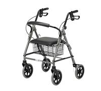 Days Four Wheeled Rollator Walker with Cable Brakes, Padded Seat and Backrest, Underseat Basket, Lightweight Foldable Aluminium Frame, Lockable Brakes, Walking Mobility Aid, Swivel Wheels, Ruby