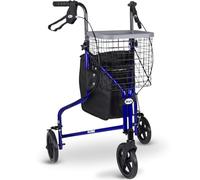 Days Lightweight Aluminium 3 Wheel Walker - Height Adjustable and Foldable Mobility Aid for Elderly - Triwalker with Basket, Tray, Bag and Lockable Brakes - Indoor and Outdoor Walker - Blue