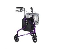 DAYS Lightweight Aluminum Folding 3 Wheel Tri Walker with Lockable Brakes, Adjustable Height, Limited Mobility Aid, Purple with Bag, Basket and Tray