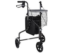 Days Lightweight Aluminium 3 Wheel Walker - Height Adjustable and Foldable Mobility Aid for Elderly - Triwalker with Basket, Tray, Bag and Lockable Brakes - Indoor and Outdoor Walker - Quartz