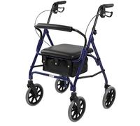 Days Lightweight Folding Four Wheel Rollator, Mobility Walker with Padded Seat, Lockable Brakes and Carry Bag, Limited Mobility Aid, For Elderly or Disabled, Blue, X-Small
