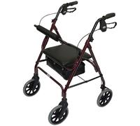 DAYS Lightweight Folding Rollator Walker - Mobility Aids, Adjustable Walking Frame with Padded Seat, Lockable Brakes, Ergonomic Handles, Walking Aid, Portable Walker for Elderly, Small - Ruby Red