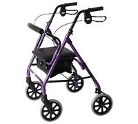 Days Lightweight Folding Four Wheel Rollator, Mobility Aid with Padded Seat, Lockable Brakes and Carry Bag, Mobility Walker, Purple, Small