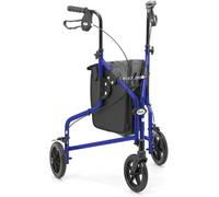 Days Lightweight Tri Wheel Walker Rollator - Aluminium Mobility Walker with Adjustable Height and Brakes - Foldable Walking Frame with Carry Bag - Mobility Aid for Elderly - Blue