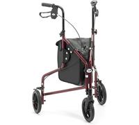 Days Lightweight Tri Wheel Walker Rollator - Aluminium Mobility Walker with Adjustable Height and Brakes - Foldable Walking Frame with Carry Bag - Mobility Aid for Elderly - Ruby Red