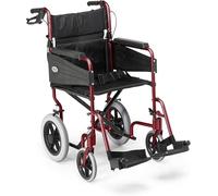 Days Lightweight Wheelchair for Adults, Escape Folding Wheelchairs, Compact Wheel Chair with Adjustable Footrests, Attendant Propelled, Padded Seat - Wide, Ruby Red