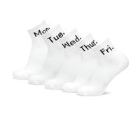 Days of The Week Socks, 5 Pairs Weekdays Socks | Cool Quarter Length, Novelty & Funky | Soft Top | Rib Ankle Length Daily Monday to Friday For Running, Walking & Exercise White
