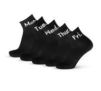 Days of The Week Socks, 5 Pairs Weekdays Socks | Cool Quarter Length, Novelty & Funky | Soft Top | Rib Ankle Length Daily Monday to Friday For Running, Walking & Exercise - Black