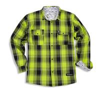 Days Pay Co. Hi-Vis Flannel Work Shirt, Heavyweight Plaid Button-Up, Long Sleeve Construction Workwear, Bright Green, Large