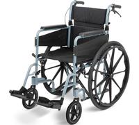 Days Escape Lite Wheelchair, Self Propelled Lightweight Aluminium with Folding Frame, Mobility Aid, Comfy and Sturdy, Portable Transit Travel Chair, Removable Footrests, Narrow, Silver/Blue
