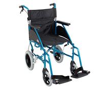 Days Swift Attendant Propelled Wheelchair, Lightweight Foldable Mobility Aid for Physically Impaired, Handicapped and Elderly users, Cool Silver, 46cm, Turquoise