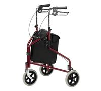 Days Tri Wheel Folding Walker with Loop and Lockable Brakes, Mobility Aid, Easy to Manoeuvre & Height Adjustable, For Eldery and Disabled Users, Red