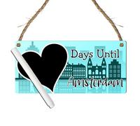 Days Until Amsterdam Countdown Plaque - Personalised Travel Countdown Sign for Holidays, City Breaks, & Adventure - Gift for Amsterdam Lovers (Aqua & Black, With Pen, Small: 19 cm (H) × 9 cm (W))