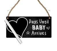 Days Until Baby Arrives Countdown Plaque with Heart Chalkboard - Custom Wall Sign for Baby Arrival - Multiple Design Options - Mummy-to-be Gift (Chalkboard, With Pen)