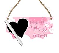 Days Until Baby Arrives Countdown Plaque with Heart Chalkboard - Custom Wall Sign for Baby Arrival - Mummy-to-be Gift (Pink with Clouds, With Pen, Small: 19 cm (H) × 9 cm (W))