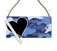 Days Until Daddy's Home Countdown Plaque - Military Deployment Countdown Signs - Chalkboard Plaque for Kids & Families Awaiting Reunion (Blue Camo, With Pen)