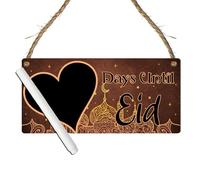 Days Until Eid Countdown Plaque with Heart Chalkboard - Islamic-Inspired Ramadan Decor | Multiple Elegant Color Choices | Eid Preparation (Brown & Gold, With Pen, Large: 29 cm (H) × 13.5 cm (W))