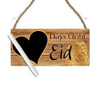 Days Until Eid Countdown Plaque with Heart Chalkboard - Islamic-Inspired Ramadan Decor | Multiple Elegant Color Choices | Eid Preparation (Brown Wood Effect, With Pen, Large: 29 cm (H) × 13.5 cm (W))