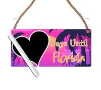 Days Until Florida Countdown Plaque - Hanging Sign with Beach, Palm, and Sunset Designs - Holiday Countdown Chalkboard (Pink Sunset, With Pen, Small: 19 cm (H) × 9 cm (W))