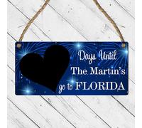"Days Until Florida" Personalised Countdown Sign - Custom Family Vacation Plaque - Ideal for Florida Fans and Enthusiasts (Mdf Wood Indoor Use Only, Without Pen)