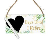 Days Until I Retire Countdown Plaque - Decorative Hanging Sign with Multiple Retirement-Themed Designs | Countdown Chalkboard Sign, (Green Leaves, With Pen, Large: 29 cm (H) × 13.5 cm (W))