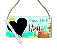 Days Until Italy" Countdown Plaque - Italian Vacation Countdown MDF Chalkboard Sign, 19cm x 9cm, Italian Travel-Themed Decor with Rustic Jute Hanging Twine (With Pen)