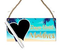 Days Until Maldives Countdown Plaque - Holiday Countdown Sign - Travel Decor for Maldives Lovers - Counting Down Holiday in the Maldives (Blue & Yellow, With Pen, Small: 19 cm (H) × 9 cm (W))