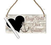 Days Until Our Cruise Countdown Sign - Fun & Stylish MDF Wooden Plaque with Heart Chalkboard for Holiday Vacation Countdown (Beige, with Pen, Large: 29 cm (H) × 13.5 cm (W))