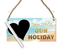 "Days Until Our Holiday" Countdown Plaque - Customised Vacation Chalkboard Sign in MDF Wood - Beach and Sunset Themed Holiday Countdown for Family or Couples (Beach, With Pen)