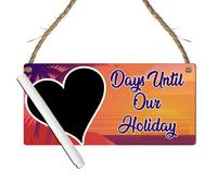 "Days Until Our Holiday" Countdown Plaque - Customised Vacation Chalkboard Sign in MDF Wood - Beach and Sunset Themed Holiday Countdown for Family or Couples (Purple, With Pen)