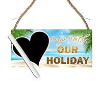 "Days Until Our Holiday" Countdown Plaque - Customised Vacation Chalkboard Sign in MDF Wood - Beach and Sunset Themed Holiday (Beach, Sea, With Pen, Medium: 24 cm (W) × 11 cm (H))