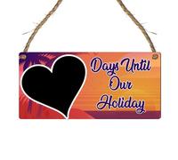 "Days Until Our Holiday" Countdown Plaque - Customised Vacation Chalkboard Sign in MDF Wood - Beach and Sunset Themed Holiday Countdown for Family or Couples (Purple, Without Pen)
