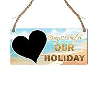 "Days Until Our Holiday" Countdown Plaque - Customised Vacation Chalkboard Sign in MDF Wood - Beach and Sunset Themed Holiday Countdown for Family or Couples (Beach, Without Pen)